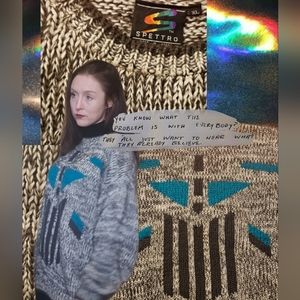 Vintage Bojack Horseman 90s Style Turquose Black Oversized Graphic Sweater XL